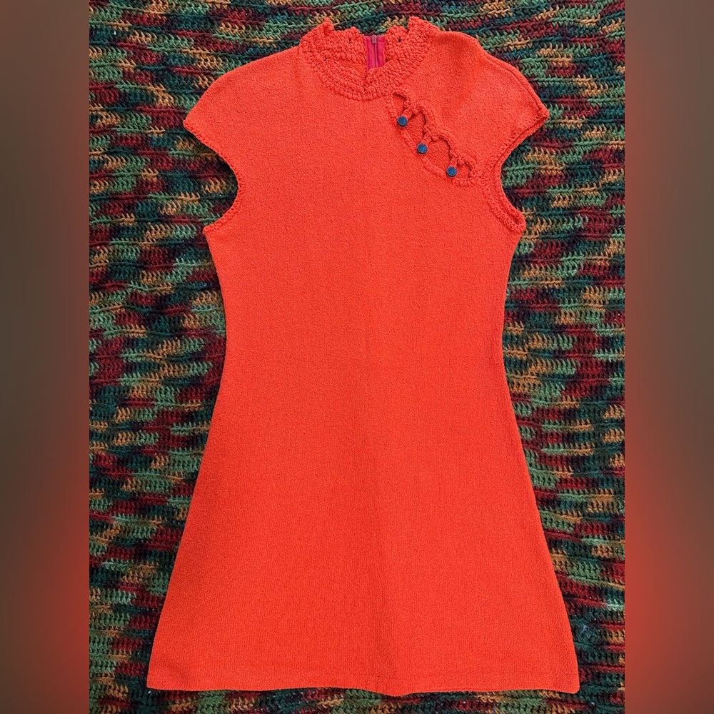 ❌SOLD❌Vintage 60’s Miss Dolphin California Orange Knit Mini Body GoGo Dress Sz M